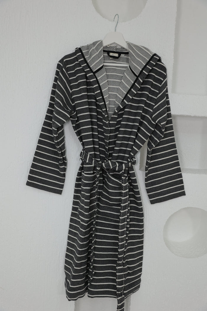 Cotton Black Striped Bathrobe by NoaPure.com