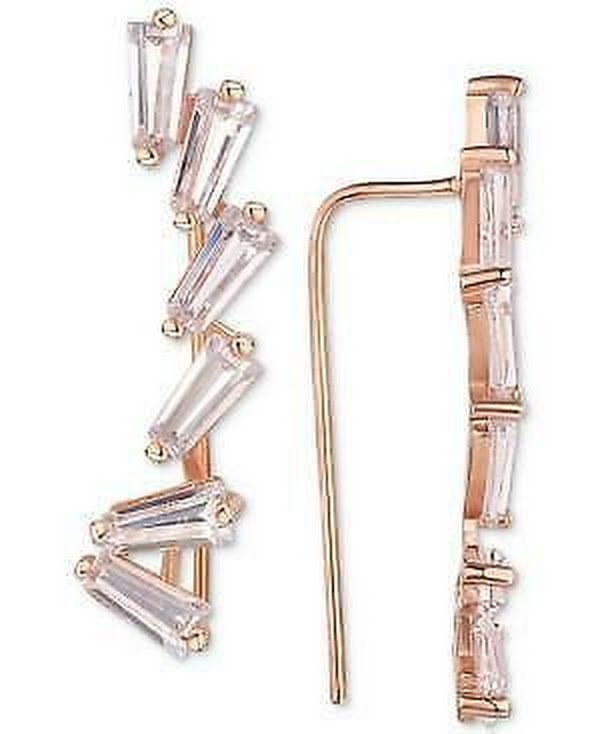 Tiara Cubic Zirconia Ear Climbers in 14k Rose Gold-Plated Sterling Silver by Vanessa Jane