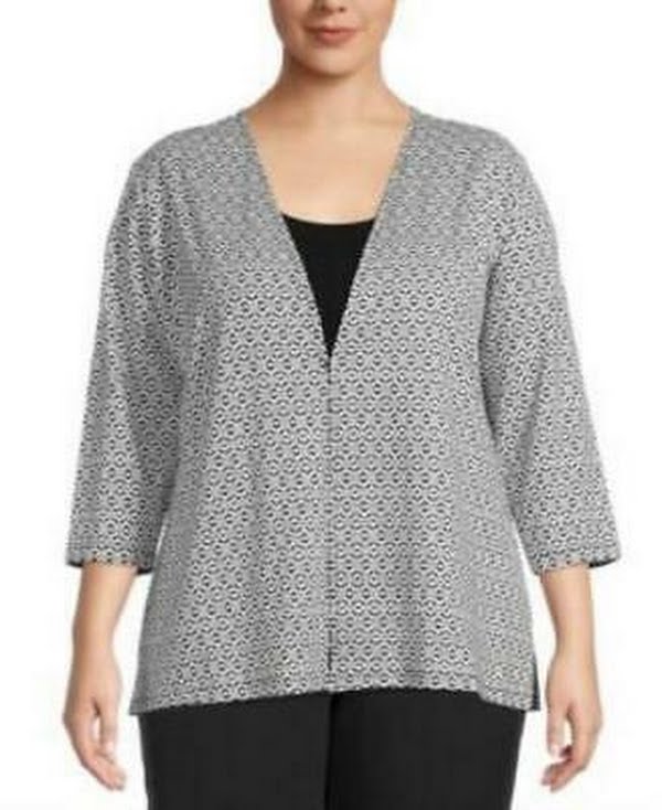 Kasper Womens Snap Front Jacket Plus Textured Cardigan Black 3X by Vanessa Jane
