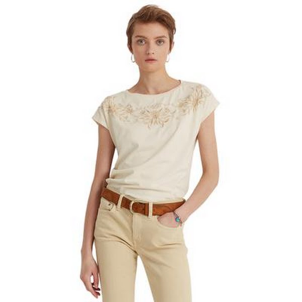 Lauren Ralph Lauren Womens Embroidered Cotton Blend T-Shirt by Vanessa Jane