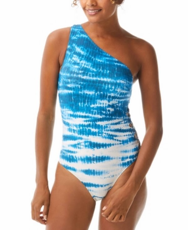 Vince Camuto Tie-Dye One-Shoulder Strappy-Side One-Piece Swimsuit, Size 6 by Vanessa Jane