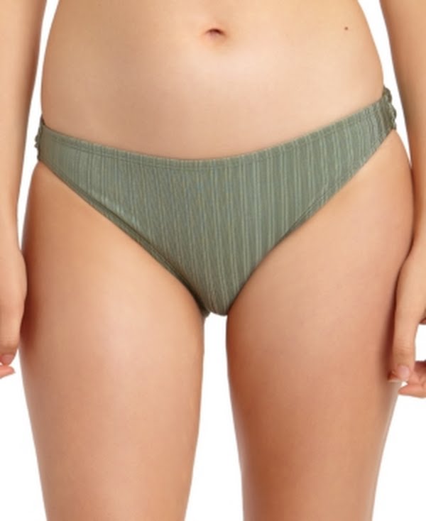 California Waves Sage Metallic Ribbed Hipster Bikini Swim Bottom, Us X-Small by Vanessa Jane