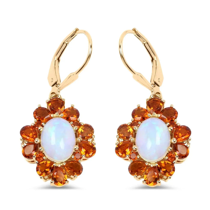 2.00 Ct Oval White Ethiopian Opal Prong Silver Floral Dangle Earrings by Fine Color Jewels