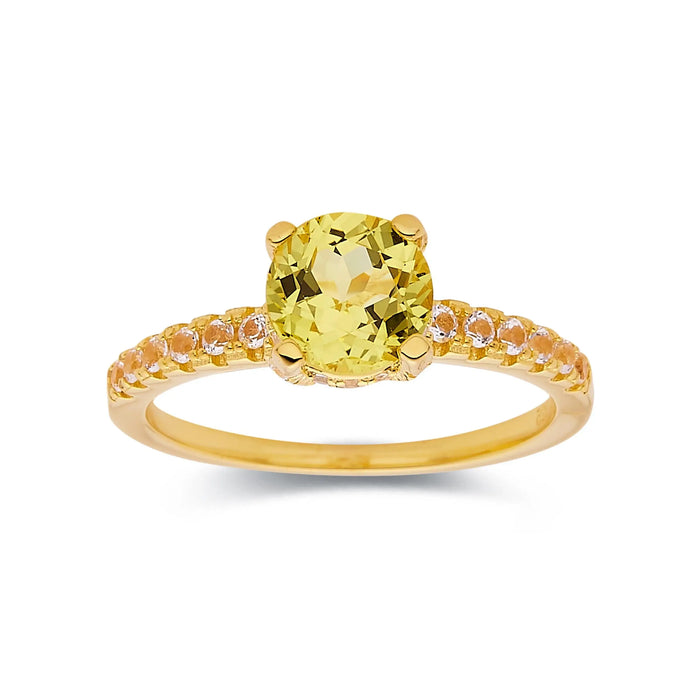 2.00 Ct Round Yellow Sapphire Prong 18k Yellow Gold Over Silver Pave Engagement Ring by Fine Color Jewels