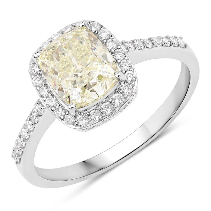 2.05 Ct Cushion Cut Genuine Yellow Diamond 18K White Gold Pave Ring by Fine Color Jewels