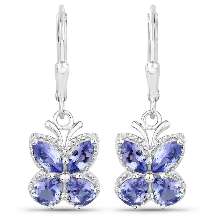 2.08 Ct Violet Tanzanite Prong Silver Butterfly Leverback Earrings by Fine Color Jewels