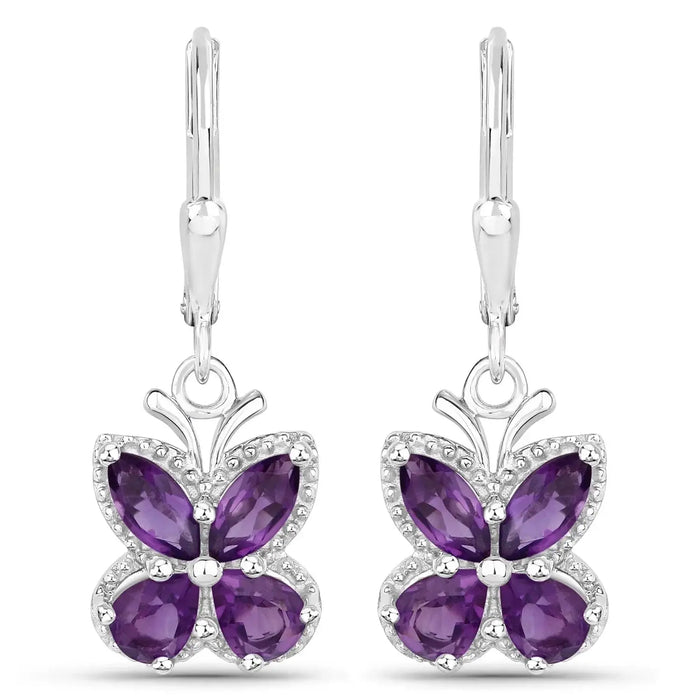 2.12 Ct Purple Amethyst Prong Silver Butterfly Leverback Earrings by Fine Color Jewels