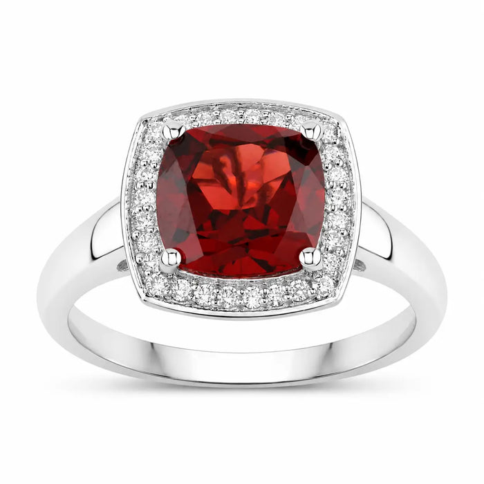 2.35 Ct Cushion Red Mozambique Garnet and Lab Diamond Prong Silver Halo Ring by Fine Color Jewels