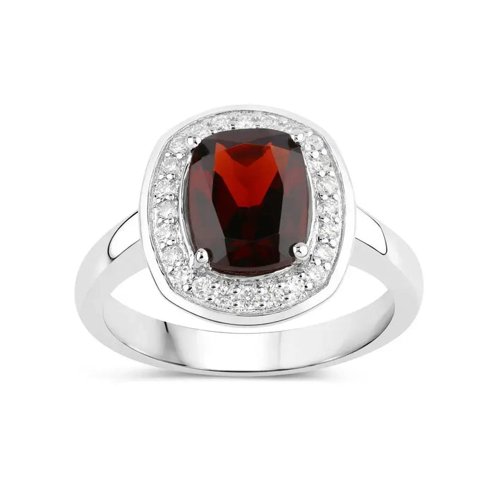 2.40 Ct Cushion Red Garnet Lab Diamond Prong Silver Halo Engagement Ring by Fine Color Jewels