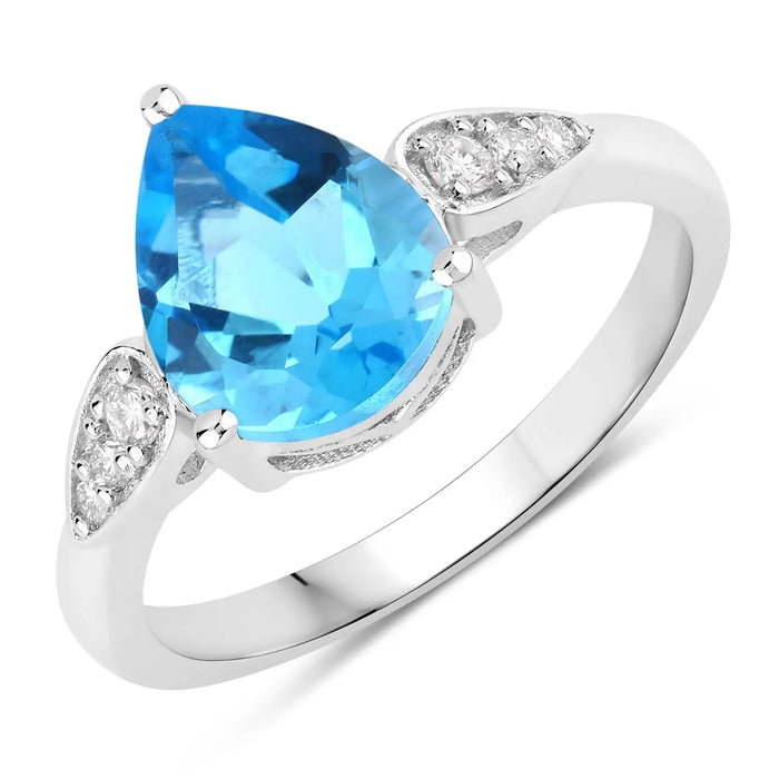 2.60 Ct Teardrop Blue Topaz & Lab Diamond Prong Sterling Silver Cocktail Ring by Fine Color Jewels