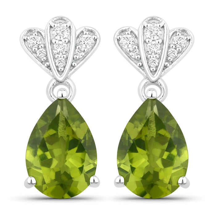 2.70 Ct Pear Green Peridot & Lab Diamond Prong Silver Teardrop Dangle Earrings by Fine Color Jewels