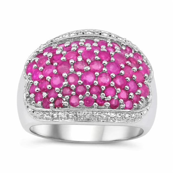 2.78 Ct Round Pink Ruby Prong Rhodium Plated Silver Cluster Dome Ring by Fine Color Jewels