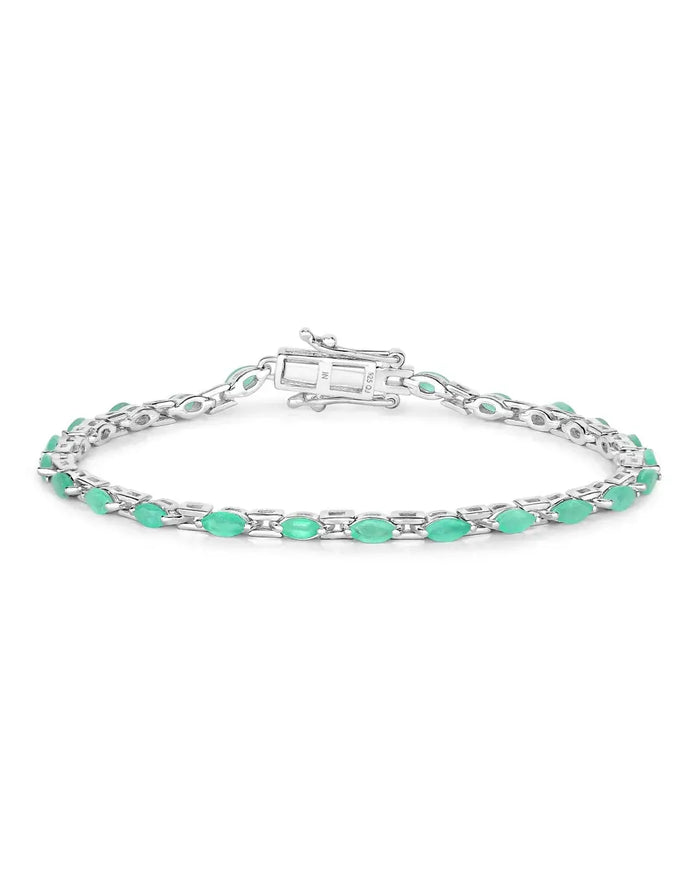 2.88 Ct Oval Emerald Prong Sterling Silver Tennis Bracelet by Fine Color Jewels