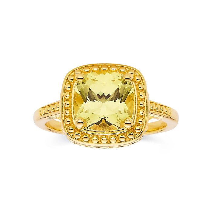 2.90 Ct Cushion Yellow Sapphire Prong 18k Yellow Gold Over Silver Statement Ring by Fine Color Jewels