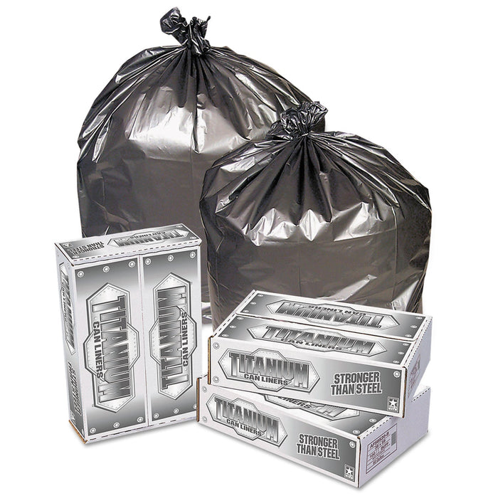 Pitt Plastics Titanium Low-Density Can Liners, 45 gal, 1.7 mil, 39" x 47", Silver, 50/Carton