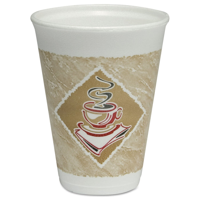 Dart Cafe G Hot/Cold Cups, Foam, 12 oz, White with Brown/Red/White, 20/Bag, 50 Bags/Carton