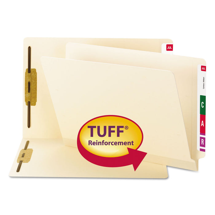 Smead TUFF Laminated Fastener Folders with Reinforced Tab, 2 Fasteners, Letter Size, Manila Exterior, 50/Box