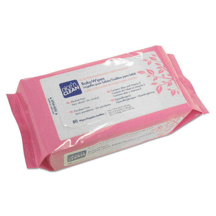 Sani Professional Nice 'n Clean Baby Wipes, 6.6 x 7.9, Scented, White, 80/Pack 12 Packs/Carton