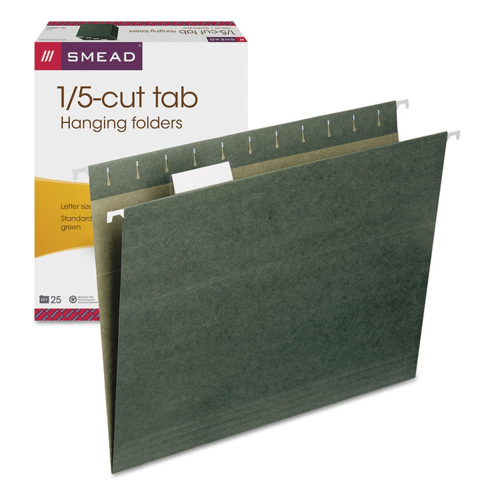 Smead Hanging Folders, Letter Size, 1/5-Cut Tabs, Standard Green, 25/Box