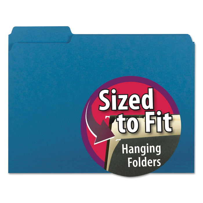 Smead Interior File Folders, 1/3-Cut Tabs: Assorted, Letter Size, 0.75" Expansion, Sky Blue, 100/Box