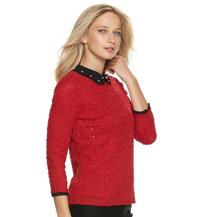 Elle Womens Collared 3/4-Sleeve Top, Size Medium by Vanessa Jane