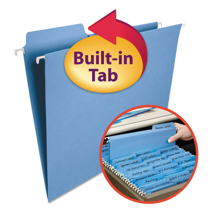 Smead FasTab Hanging Folders, Letter Size, 1/3-Cut Tabs, Blue, 20/Box