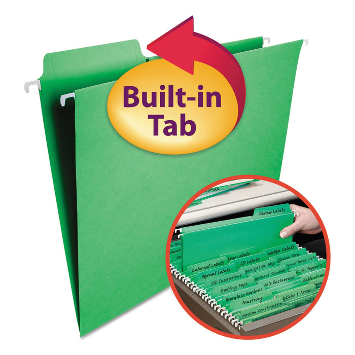 Smead FasTab Hanging Folders, Letter Size, 1/3-Cut Tabs, Green, 20/Box