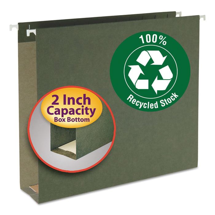 Smead Box Bottom Hanging File Folders, 2" Capacity, Letter Size, Standard Green, 25/Box