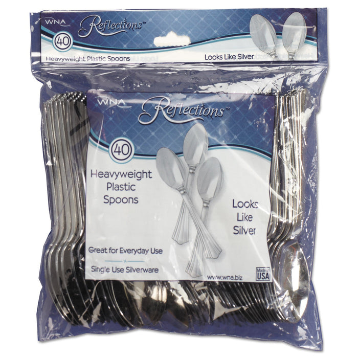 WNA Reflections Heavyweight Plastic Utensils, Spoon, Silver, 6.25", 40/Pack, 8 Packs/Carton
