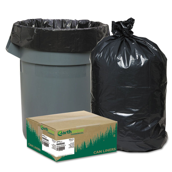 Earthsense Linear Low Density Recycled Can Liners, 60 gal, 1.65 mil, 38" x 58", Black, 100/Carton
