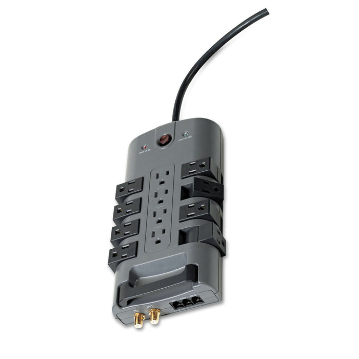 Belkin Pivot Plug Surge Protector, 12 AC Outlets, 8 ft Cord, 4,320 J, Gray