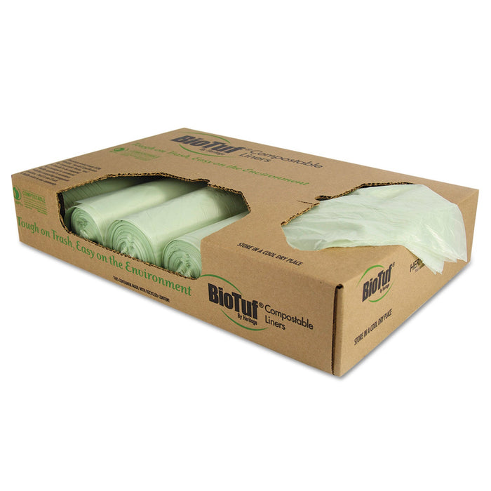 Heritage Biotuf Compostable Can Liners, 48 gal, 1 mil, 42" x 48", Green, 100/Carton