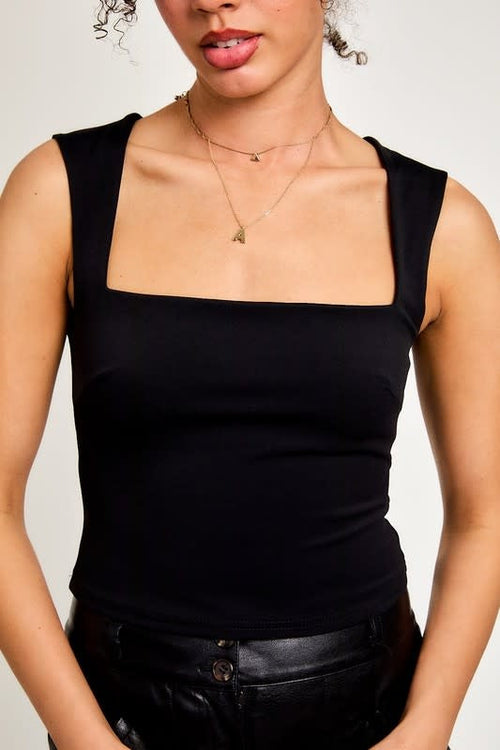 Square Neck Sleeveless Knit Top - Black by Boutique 23