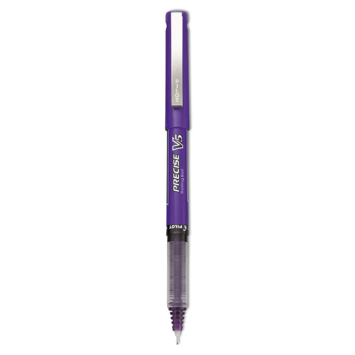 Pilot Precise V5 Roller Ball Pen, Stick, Extra-Fine 0.5 mm, Purple Ink, Purple Barrel, Dozen