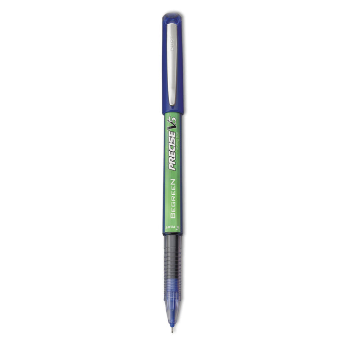 Pilot Precise V5 BeGreen Roller Ball Pen, Stick, Extra-Fine 0.5 mm, Blue Ink, Blue Barrel, Dozen