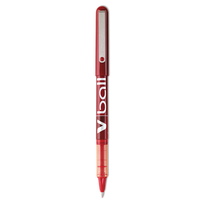 Pilot VBall Liquid Ink Roller Ball Pen, Stick, Extra-Fine 0.5 mm, Red Ink, Red Barrel, Dozen