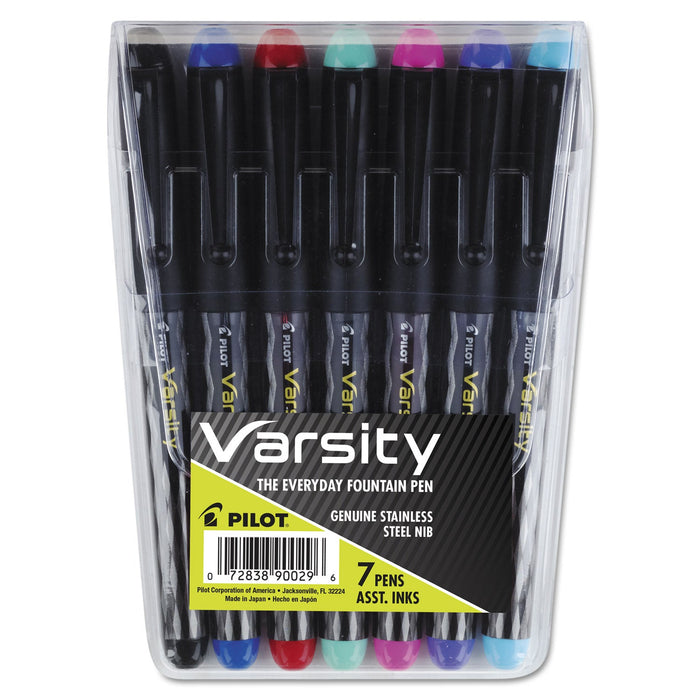 Pilot Varsity Fountain Pen, Medium 1 mm, Assorted Ink Colors, Gray Pattern Wrap, 7/Pack