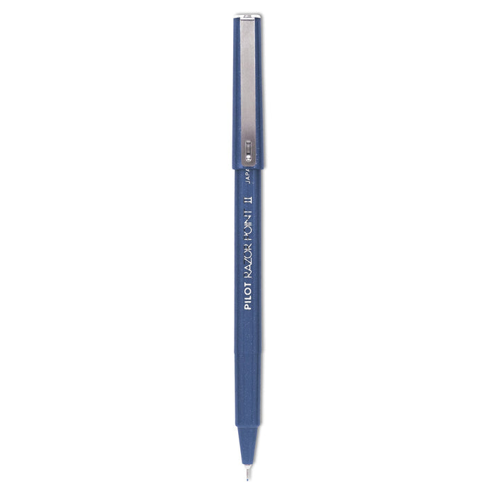 Pilot Razor Point II Super Fine Line Porous Point Pen, Stick, Extra-Fine 0.2 mm, Blue Ink, Blue Barrel, Dozen