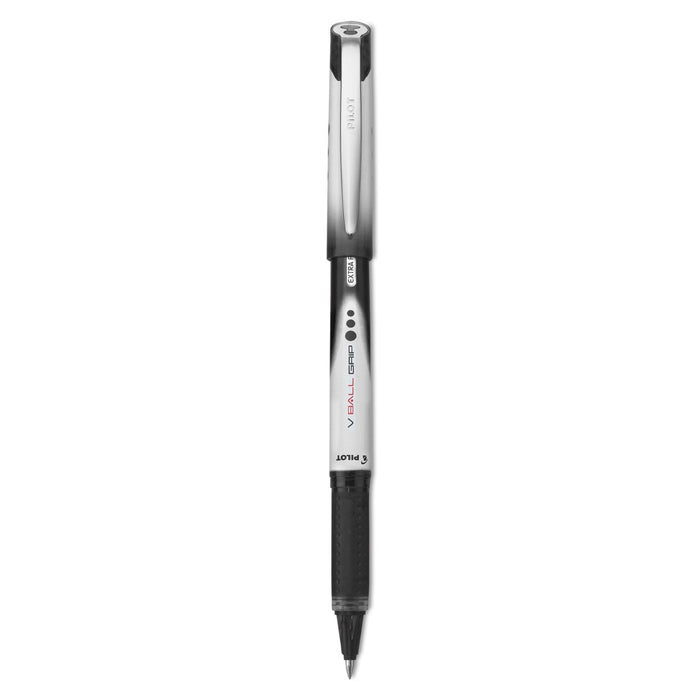 Pilot VBall Grip Liquid Ink Roller Ball Pen, Stick, Extra-Fine 0.5 mm, Black Ink, Black/White Barrel, Dozen