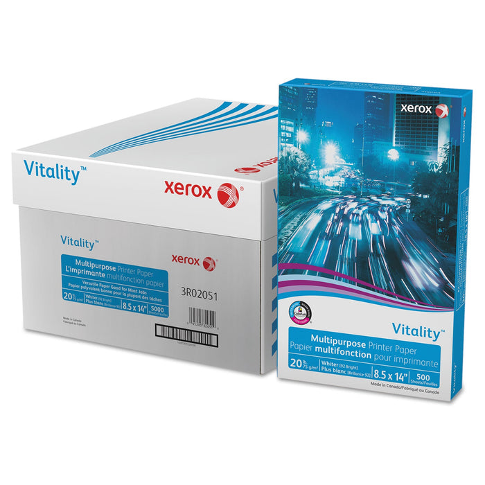 xerox Vitality Multipurpose Print Paper, 92 Bright, 20 lb Bond Weight, 8.5 x 14, White, 500 Sheets/Ream, 10 Reams/Carton