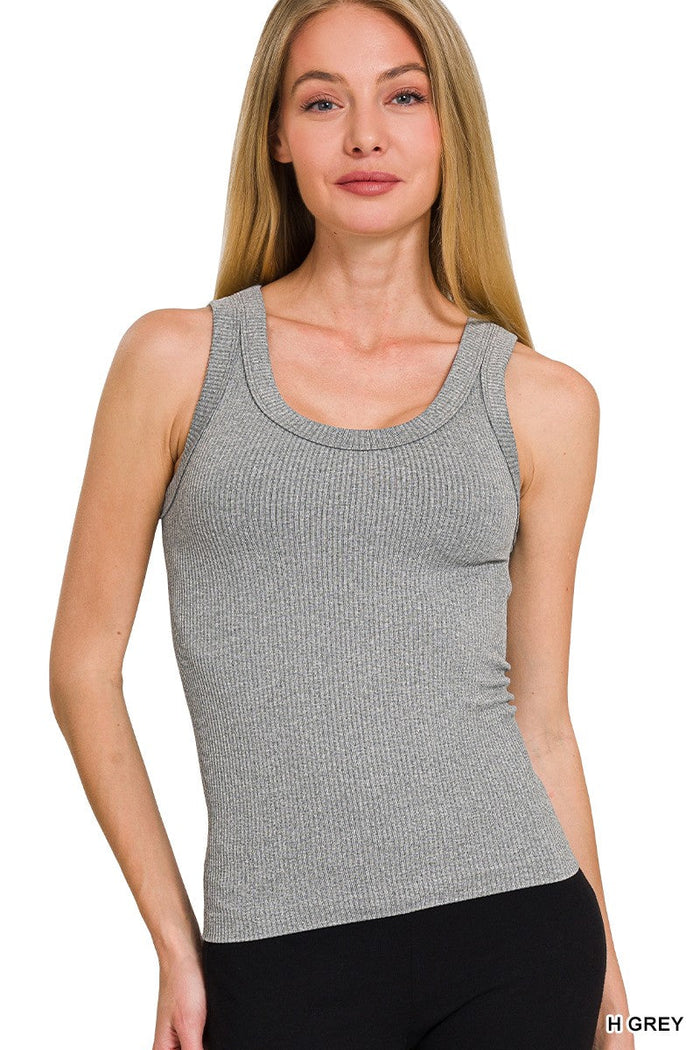 2 Way Neckline Seamless Ribbed Tank Top: H. Grey by Boutique 23