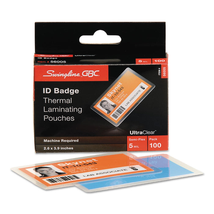 GBC UltraClear Thermal Laminating Pouches, 5 mil, 3.88" x 2.63", Gloss Clear, 100/Box
