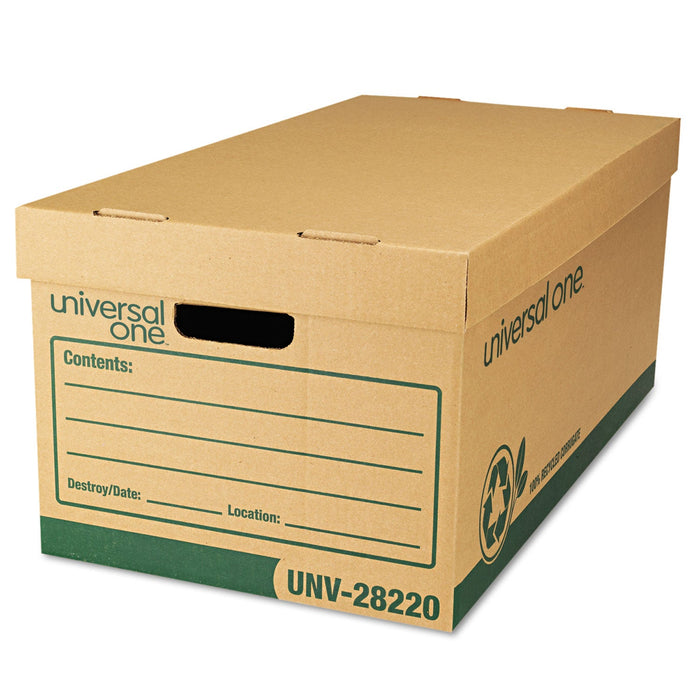 Universal Recycled Heavy-Duty Record Storage Box, Letter Files, Kraft/Green, 12/Carton