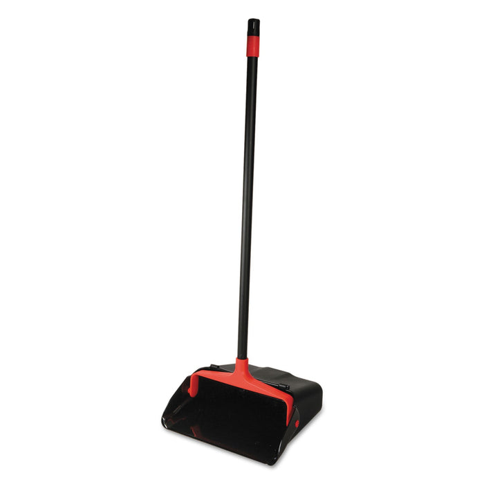 O-Cedar Maxi-Plus Lobby Dust Pan with Rear Wheels, 13 x 35, 30" Handle, Plastic, Black, 6/Carton