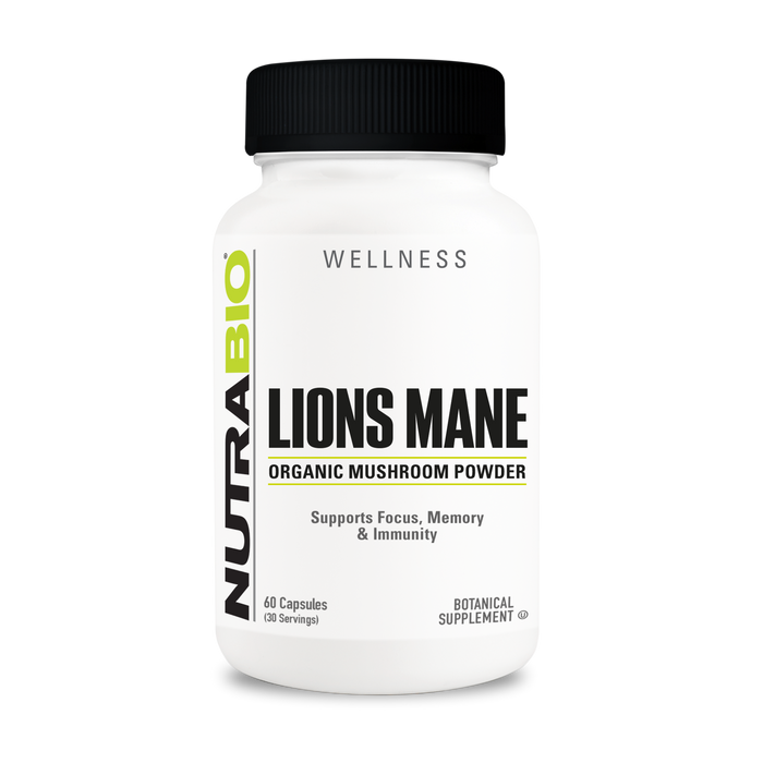 NutraBio Organic Lion's Mane 500 mg, 60 Vegetable Capsules