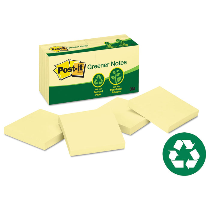 Post-it Original Recycled Note Pads, 3" x 3", Canary Yellow, 100 Sheets/Pad, 12 Pads/Pack
