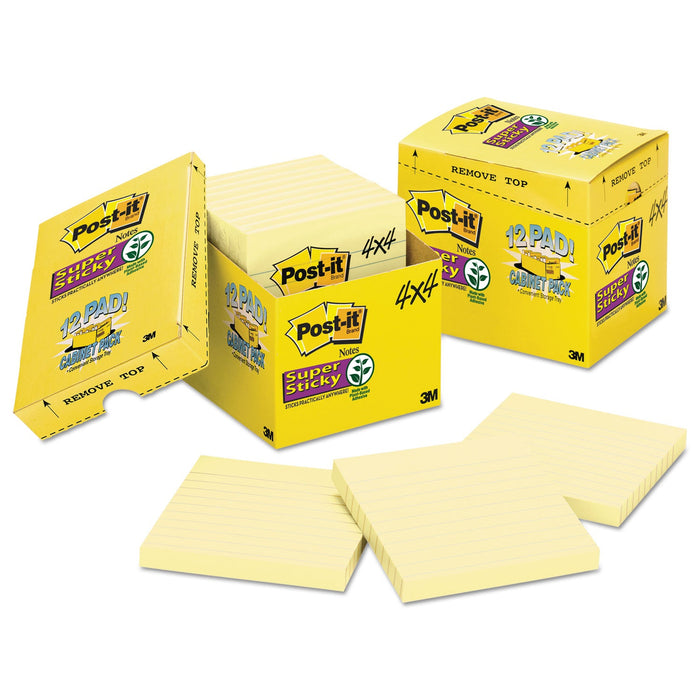 Post-it Pads in Canary Yellow, Cabinet Pack, Note Ruled, 4" x 4", 90 Sheets/Pad, 12 Pads/Pack