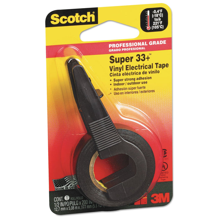 Scotch Super 33+ Vinyl Electrical Tape with Dispenser, 1" Core, 0.5" x 5.5 yds, Black