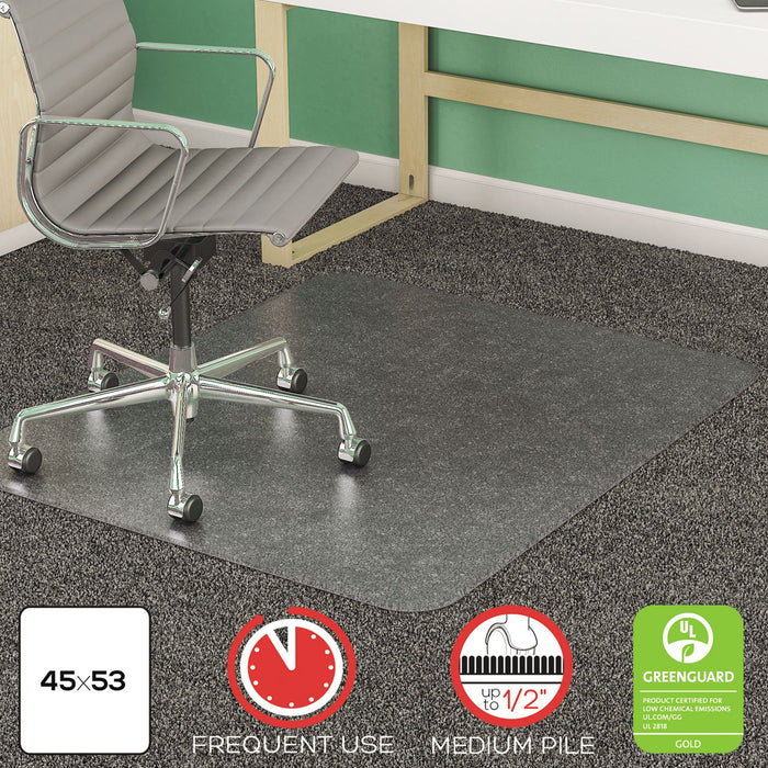 deflecto SuperMat Frequent Use Chair Mat, Med Pile Carpet, 45 x 53, Beveled Rectangle, Clear