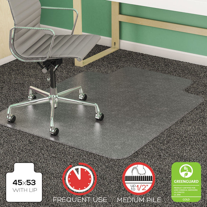 deflecto SuperMat Frequent Use Chair Mat for Medium Pile Carpet, 45 x 53, Wide Lipped, Clear